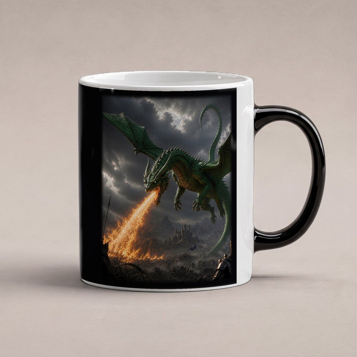 Grünfeuer – Black Edition Zaubertasse mit Motiv (heiß), freigestellt
