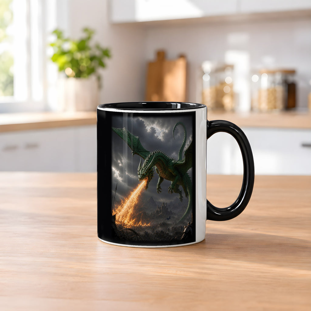 Grünfeuer – Tasse innen schwarz, auf dem Küchentresen