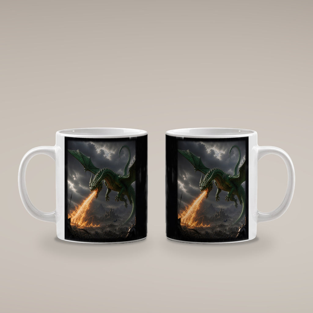 Grünfeuer – weiße Tasse, beide Seiten bedruckt