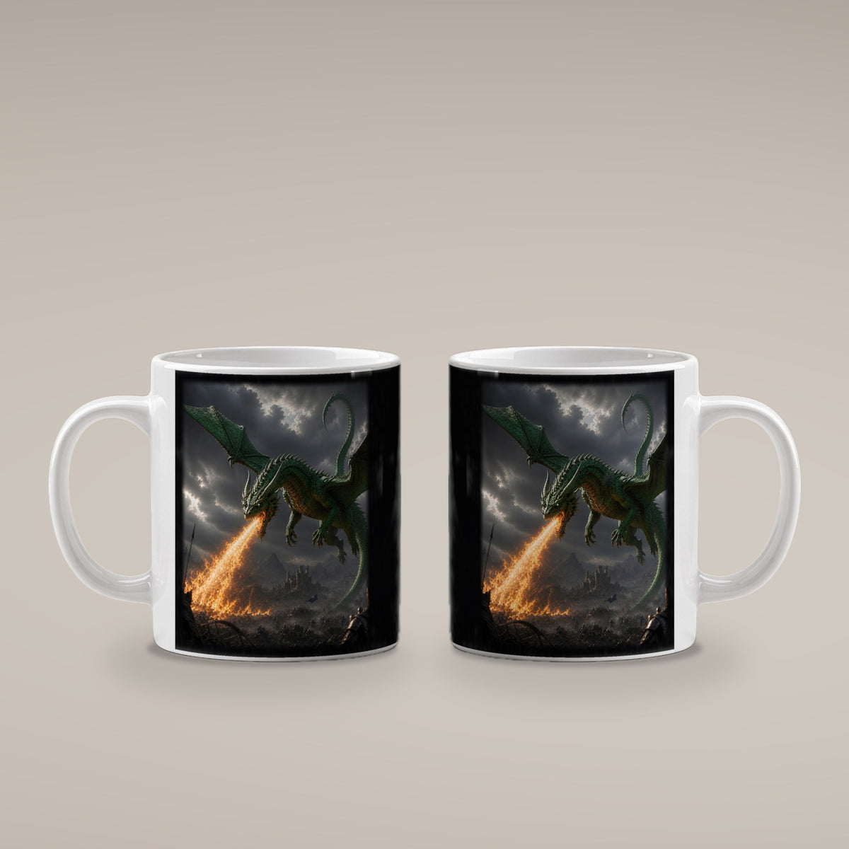 Grünfeuer – weiße Tasse, beide Seiten bedruckt