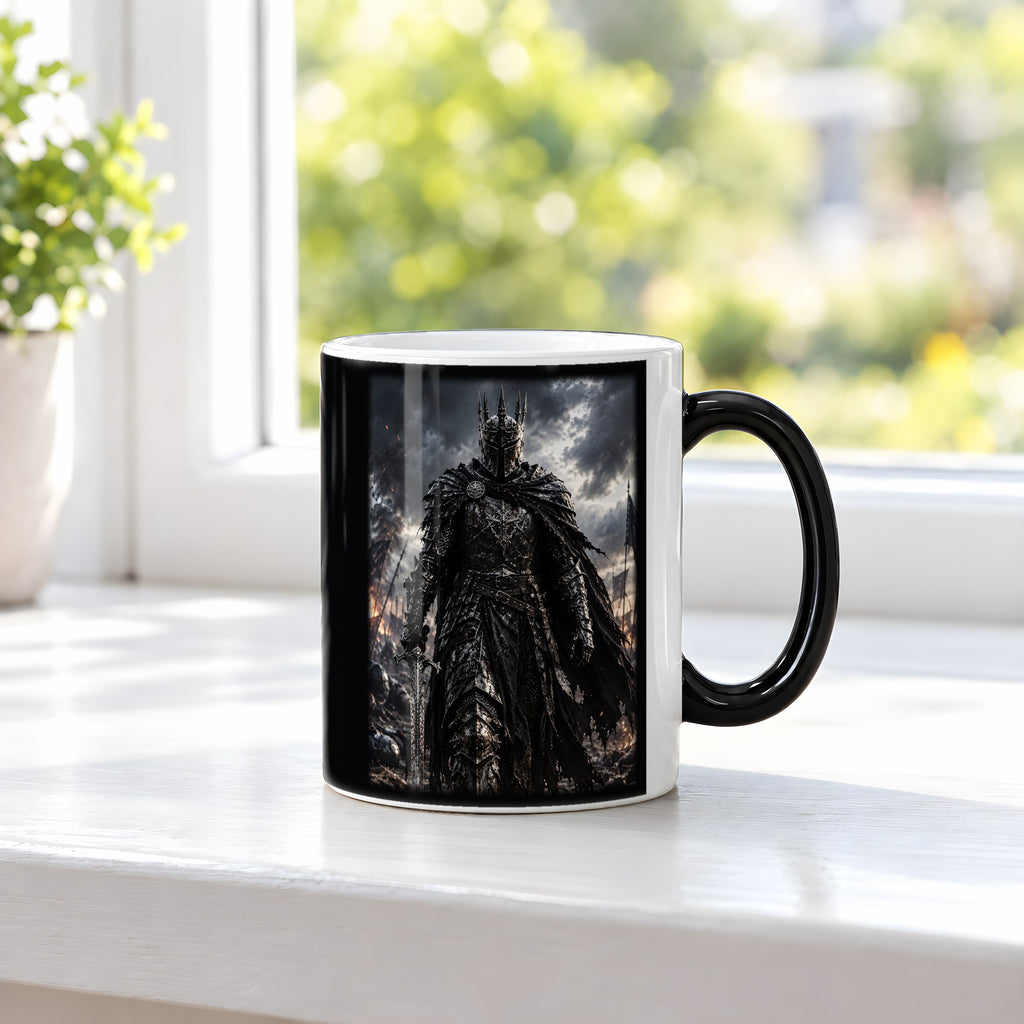 Der Gotische Ritter – Black Edition Zaubertasse mit Motiv (heiß), auf der Fensterbank