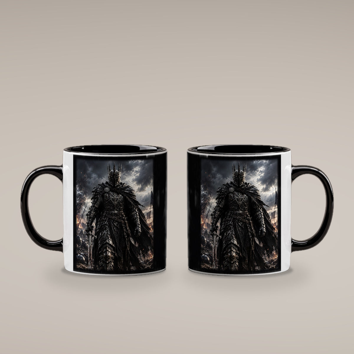 Der Gotische Ritter – Tasse innen schwarz, beide Seiten bedruckt