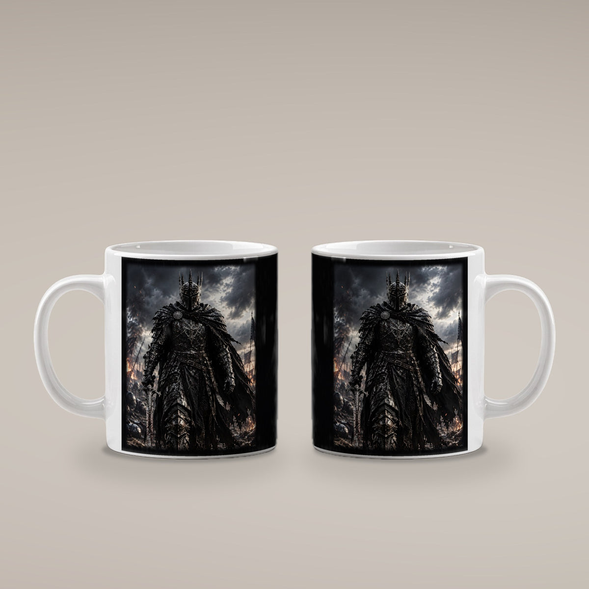 Der Gotische Ritter – weiße Tasse, beide Seiten bedruckt