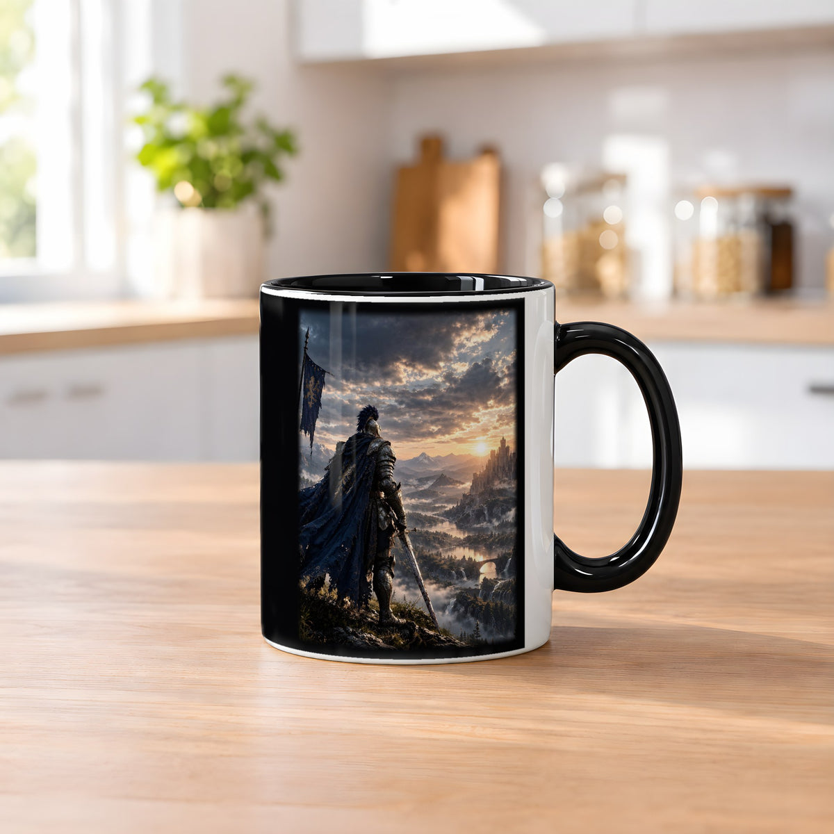 Über dem goldenen Tal – Tasse innen schwarz, auf dem Küchentresen