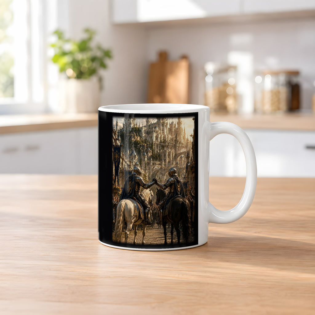 Die Heimkehr der Wächter – weiße Tasse, auf dem Küchentresen