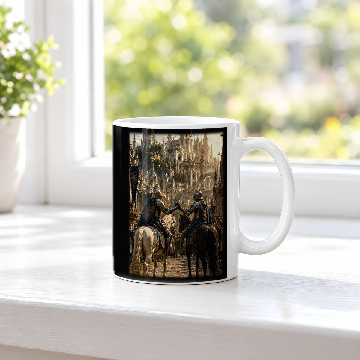 Die Heimkehr der Wächter – weiße Tasse, auf der Fensterbank