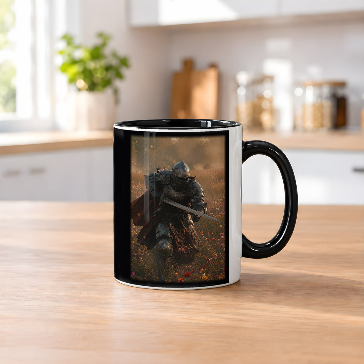 Herbstkrieger – Tasse innen schwarz, auf dem Küchentresen