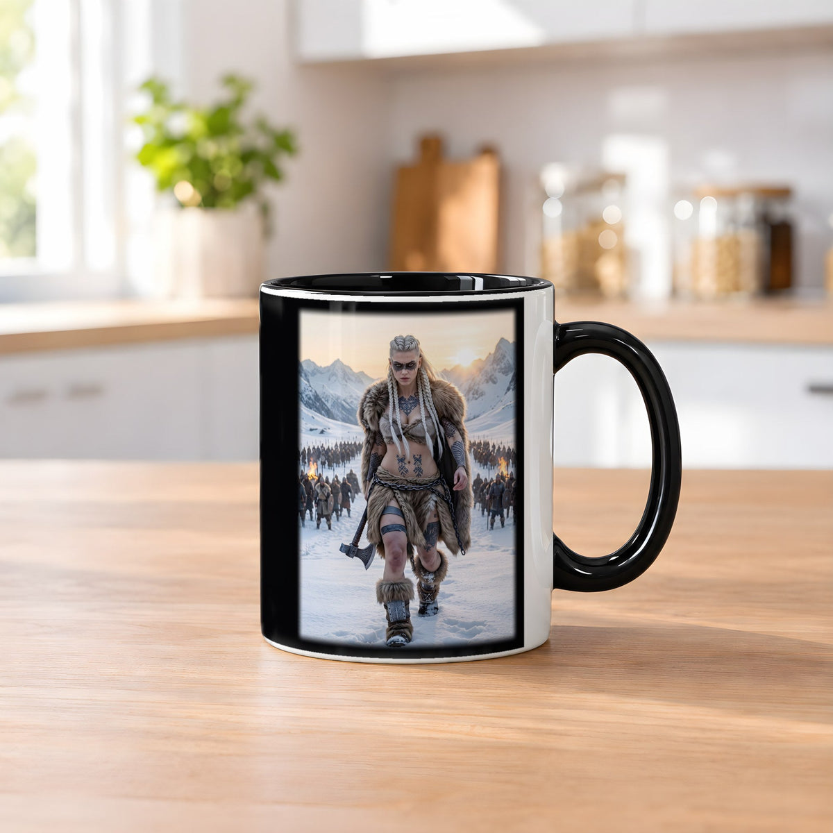 Die Heerführerin – Tasse innen schwarz, auf dem Küchentresen