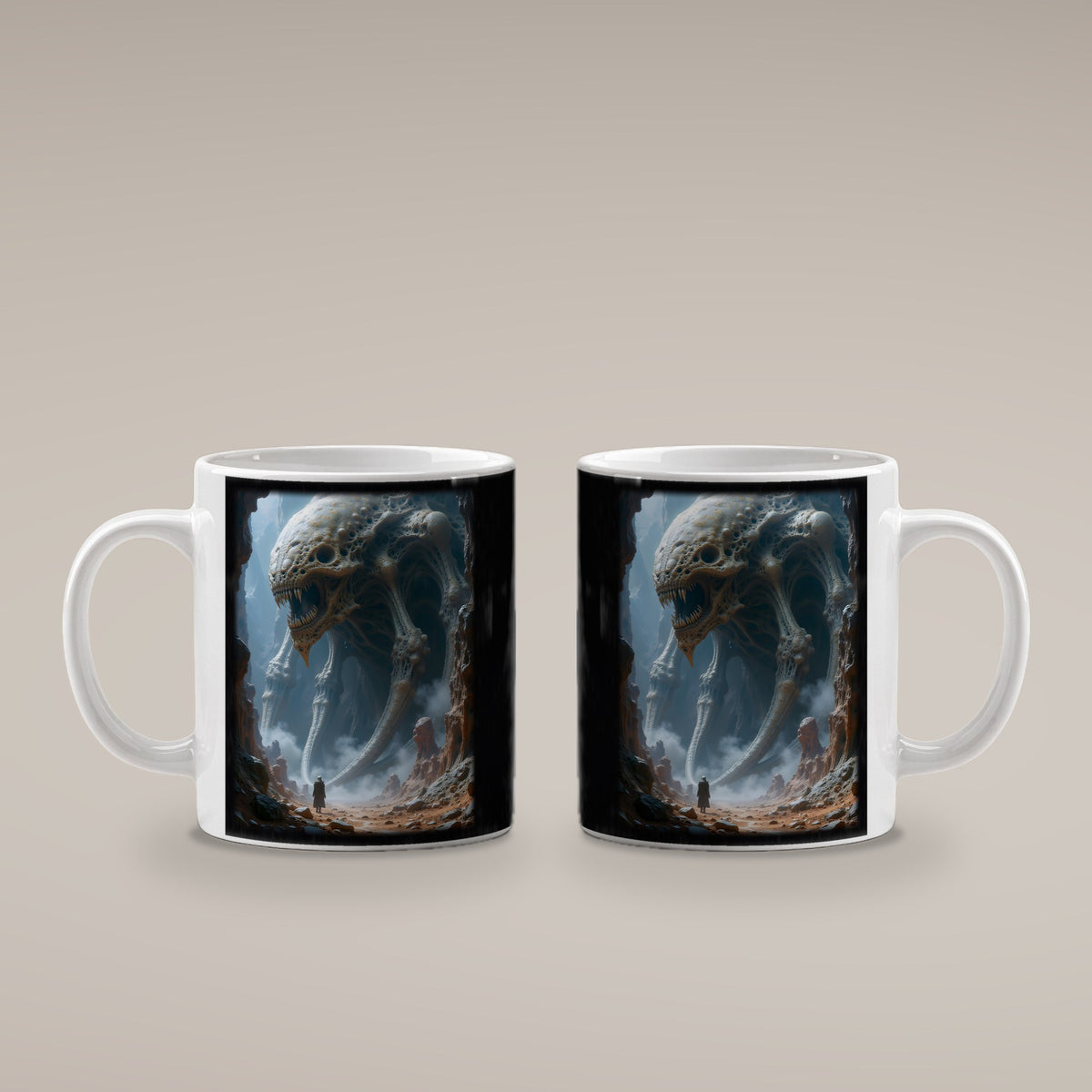 Der Hohle Koloss – weiße Tasse, beide Seiten bedruckt