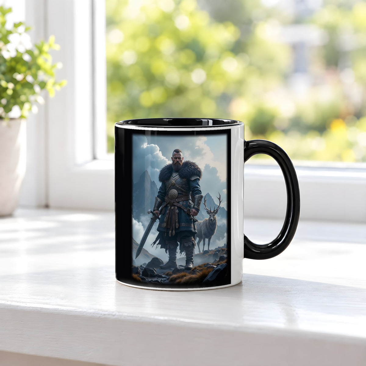 Der Hochlandwächter – Tasse innen schwarz, auf der Fensterbank