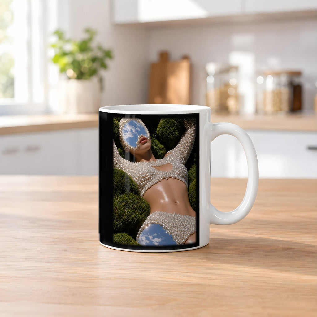 Himmelsspiegel – weiße Tasse, auf dem Küchentresen