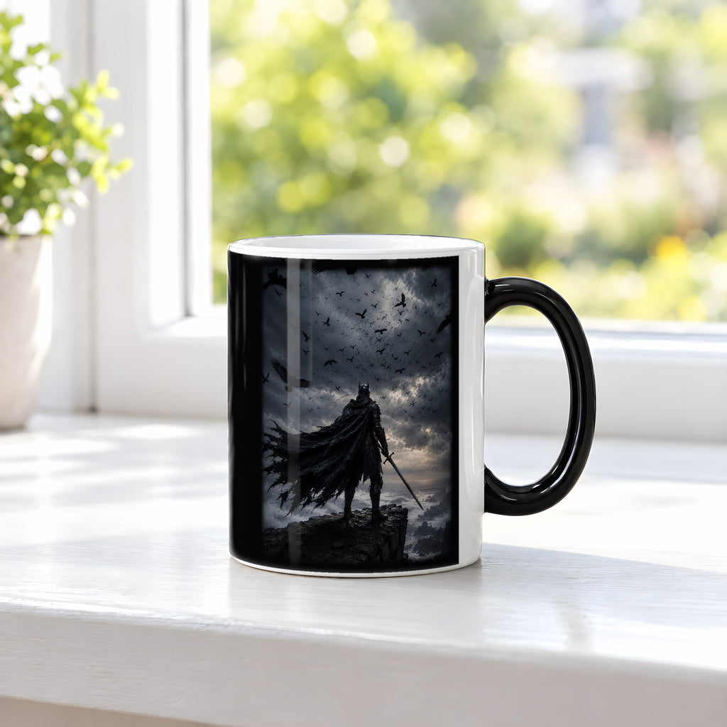 Herr der Raben – Black Edition Zaubertasse mit Motiv (heiß), auf der Fensterbank
