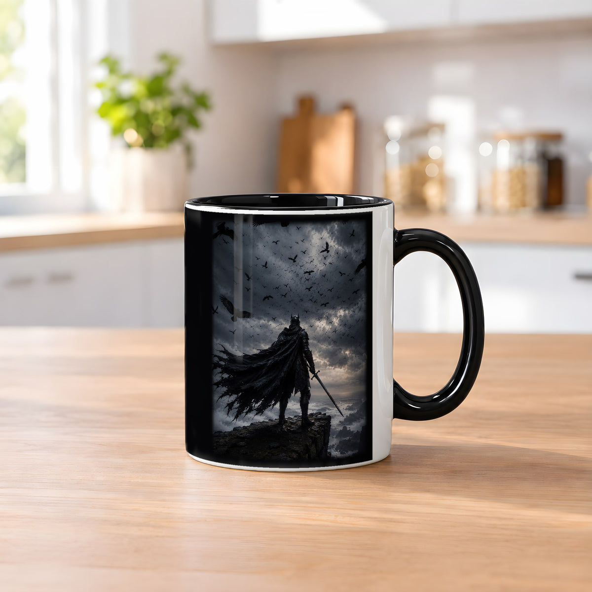 Herr der Raben – Tasse innen schwarz, auf dem Küchentresen