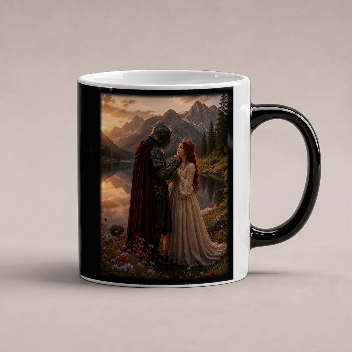Im Abendrot – Black Edition Zaubertasse mit Motiv (heiß), freigestellt