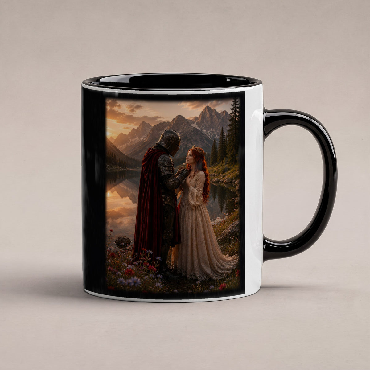Im Abendrot – Tasse innen schwarz, freigestellt