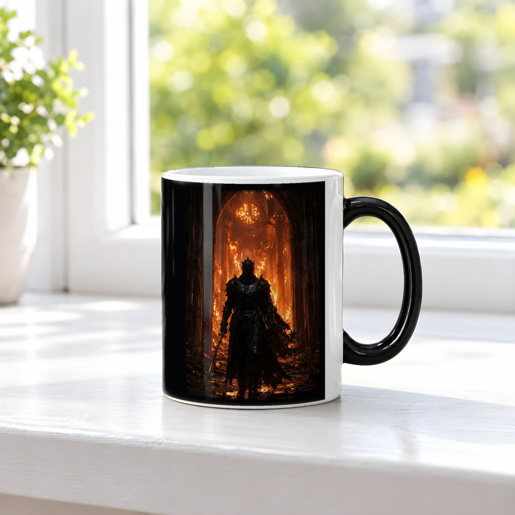 Das Inferno – Black Edition Zaubertasse mit Motiv (heiß), auf der Fensterbank