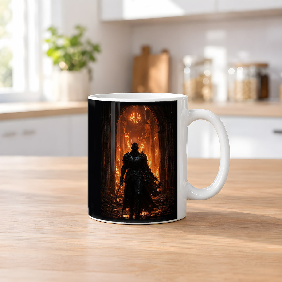Das Inferno – weiße Tasse, auf dem Küchentresen