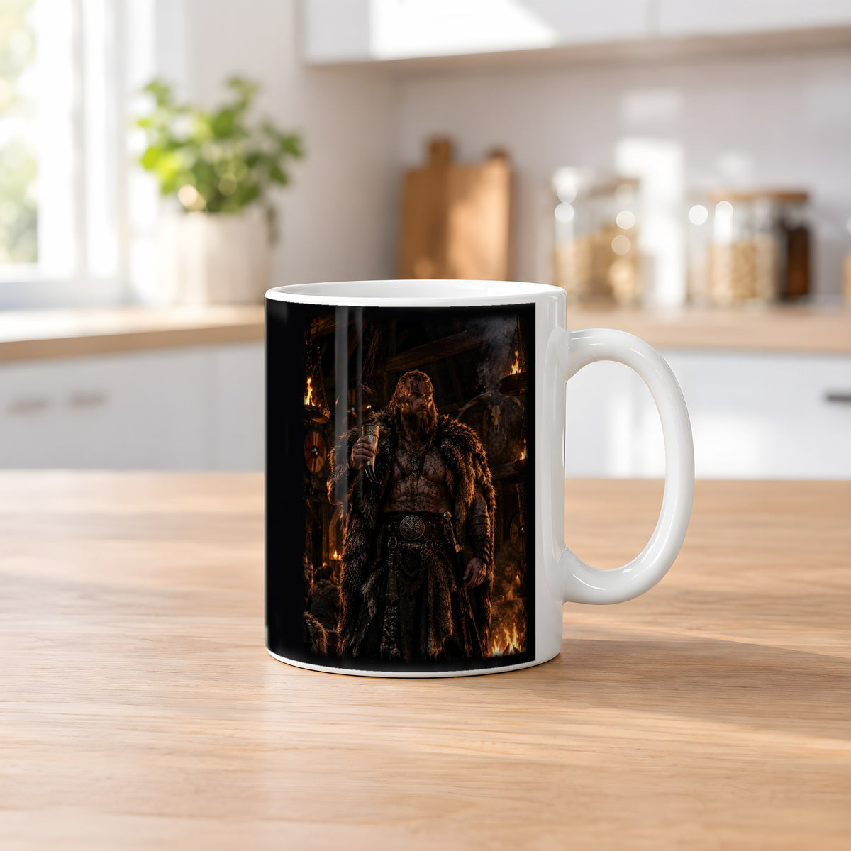 Der Jarl – weiße Tasse, auf dem Küchentresen