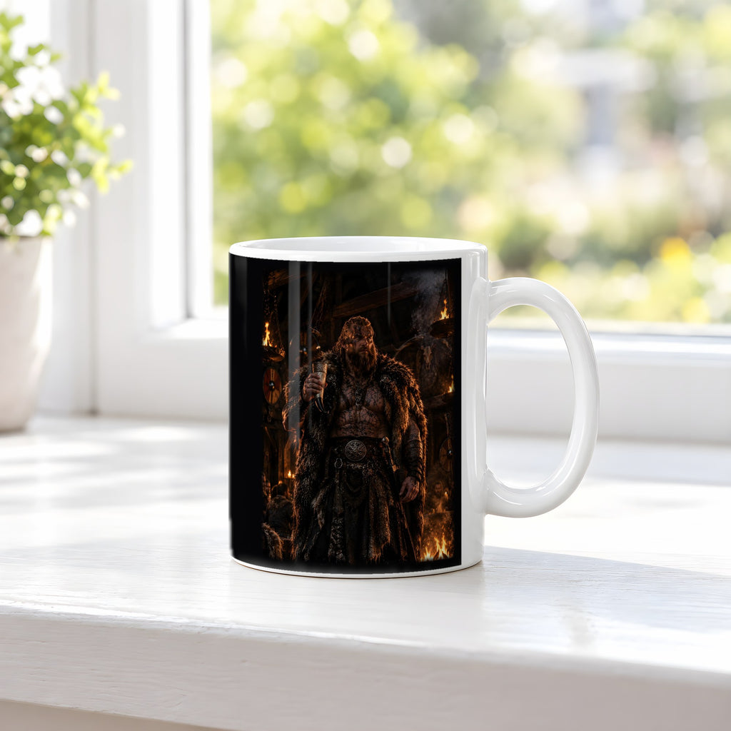 Der Jarl – weiße Tasse, auf der Fensterbank