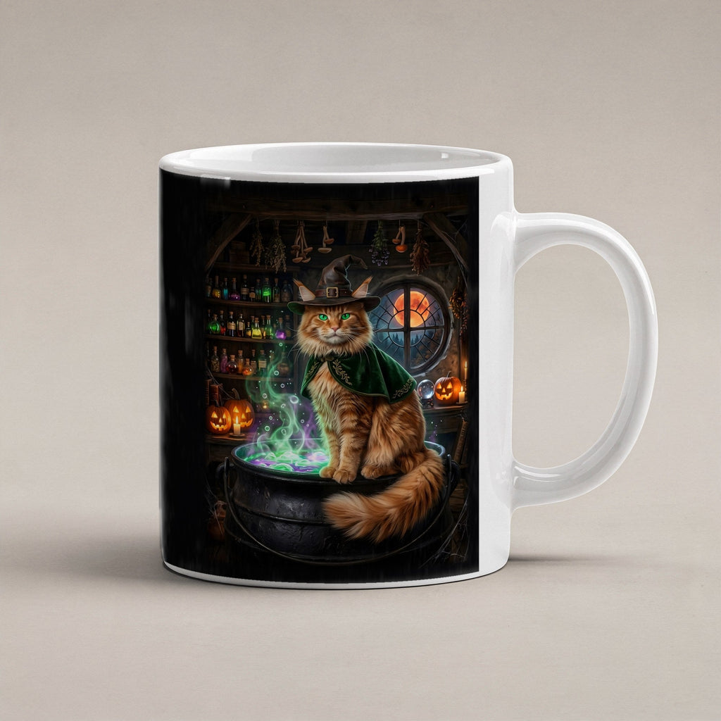Der Kater am Kessel – weiße Tasse, freigestellt