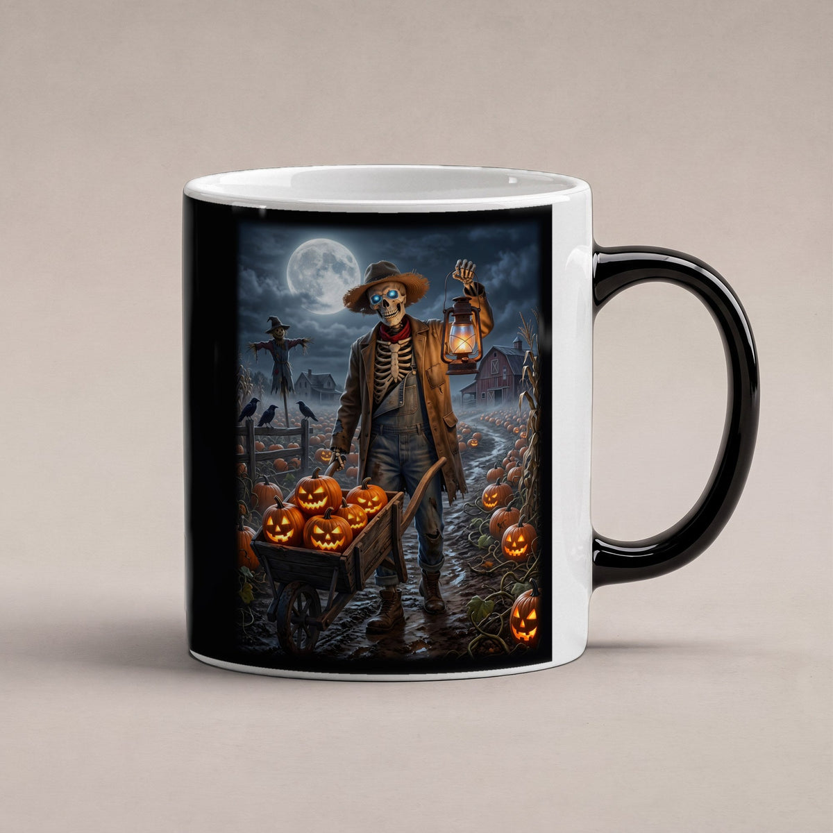Der Kürbisbauer – Black Edition Zaubertasse mit Motiv (heiß), freigestellt