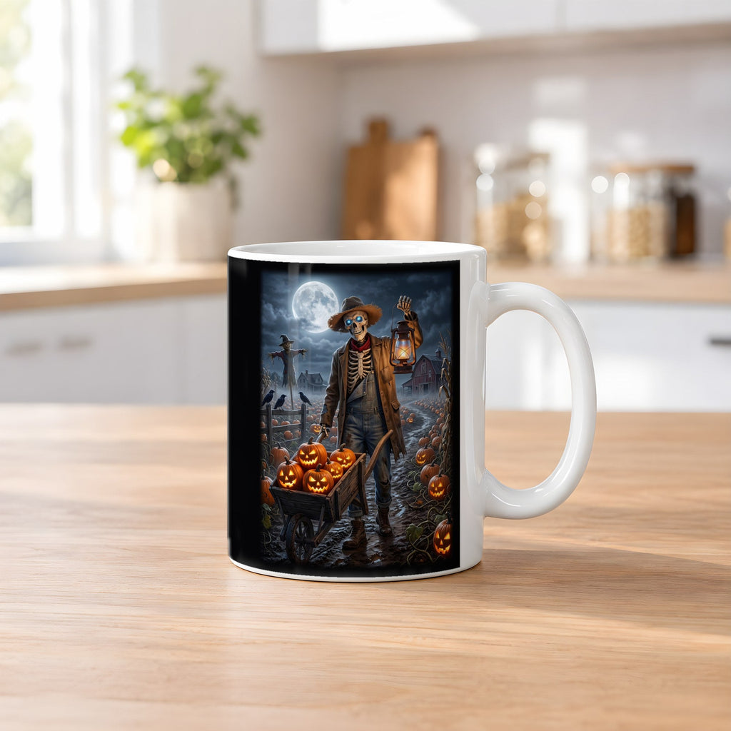 Der Kürbisbauer – weiße Tasse, auf dem Küchentresen