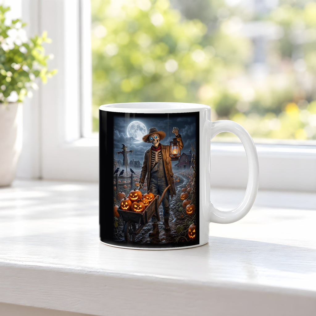 Der Kürbisbauer – weiße Tasse, auf der Fensterbank