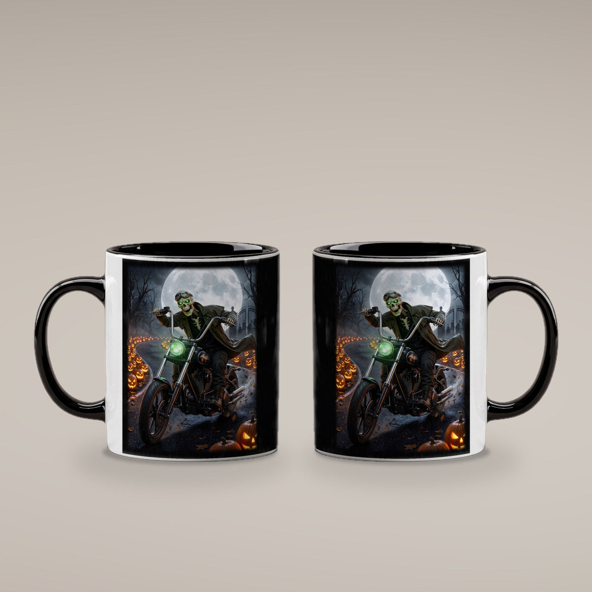 Der Knochenbiker – Tasse innen schwarz, beide Seiten bedruckt