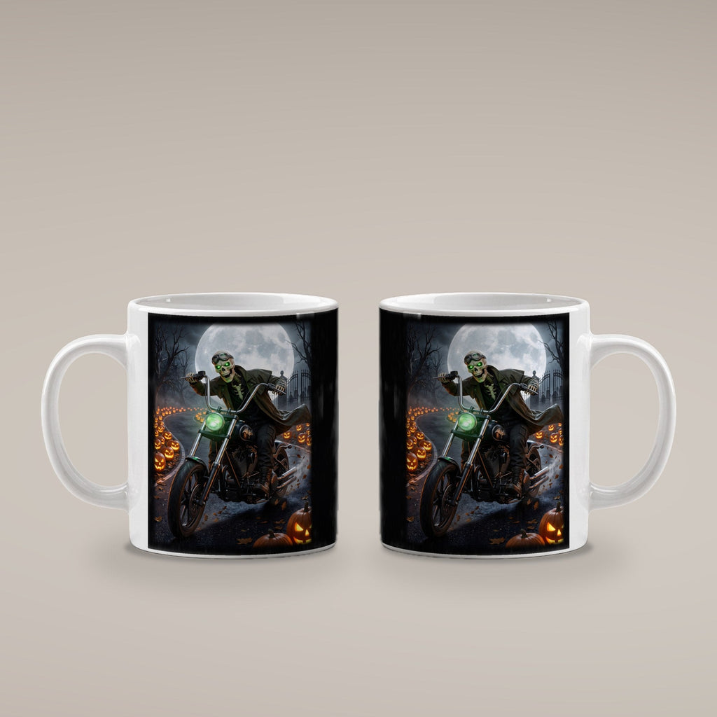 Der Knochenbiker – weiße Tasse, beide Seiten bedruckt
