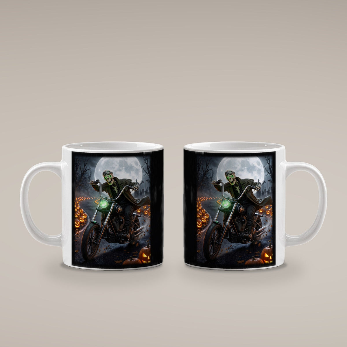 Der Knochenbiker – weiße Tasse, beide Seiten bedruckt