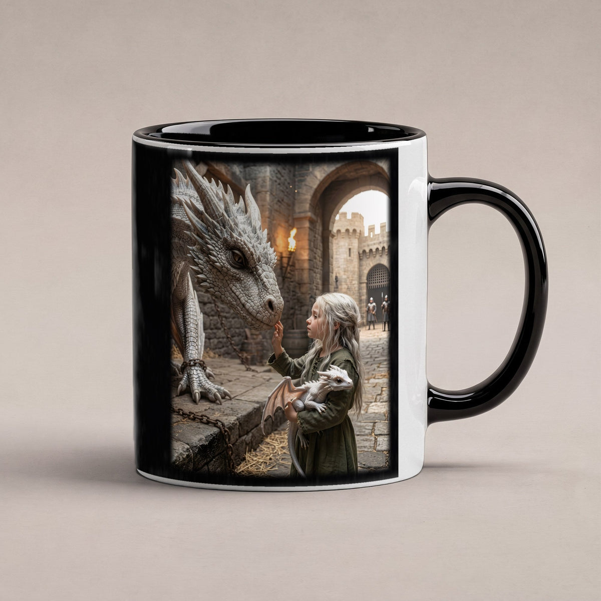 Die kleine Drachenhüterin – Tasse innen schwarz, freigestellt