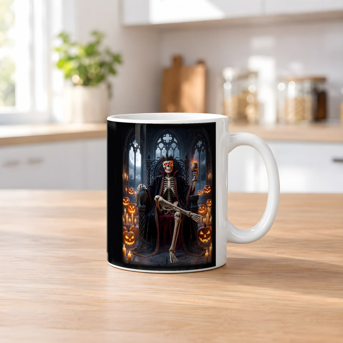 Der Kürbiskönig – weiße Tasse, auf dem Küchentresen