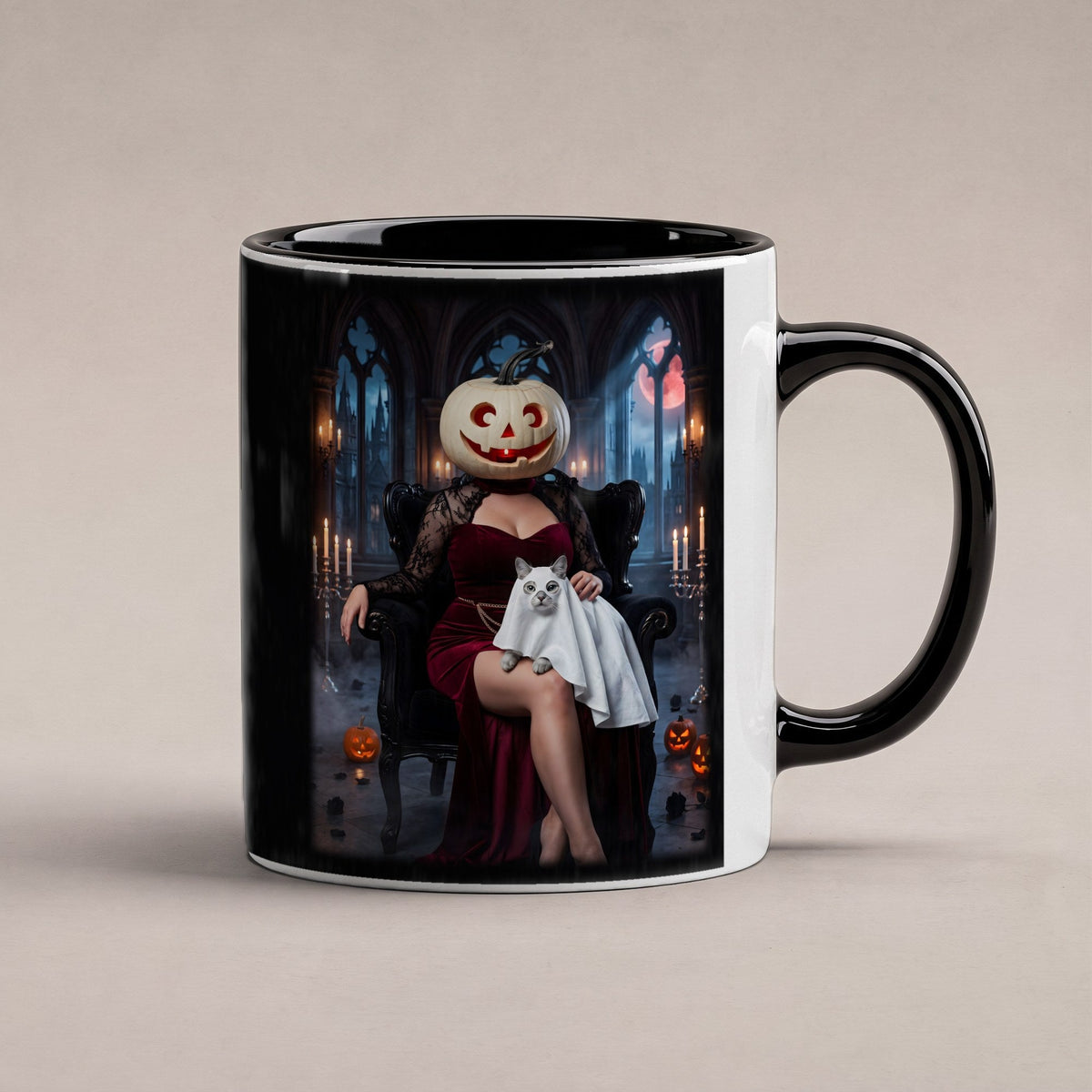 Die Kürbis-Dame – Tasse innen schwarz, freigestellt