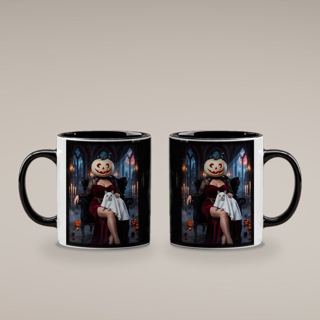 Die Kürbis-Dame – Tasse innen schwarz, beide Seiten bedruckt