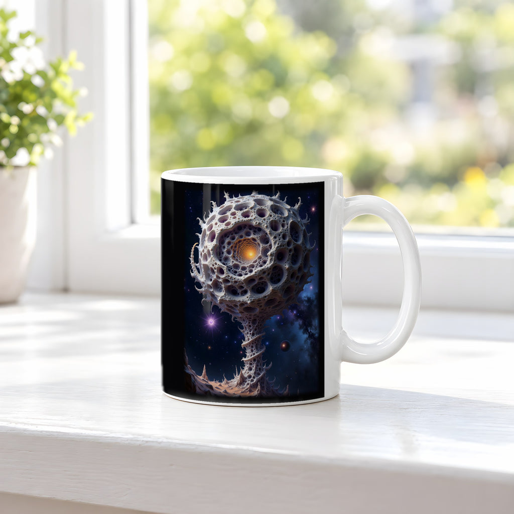 Die Konfluenz – weiße Tasse, auf der Fensterbank