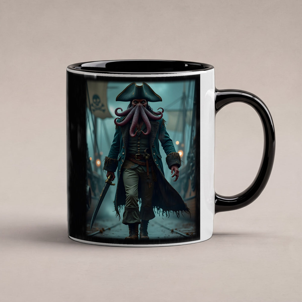 Der Krakenkapitän – Tasse innen schwarz, freigestellt