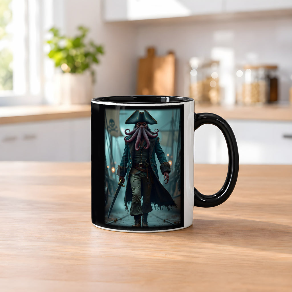 Der Krakenkapitän – Tasse innen schwarz, auf dem Küchentresen