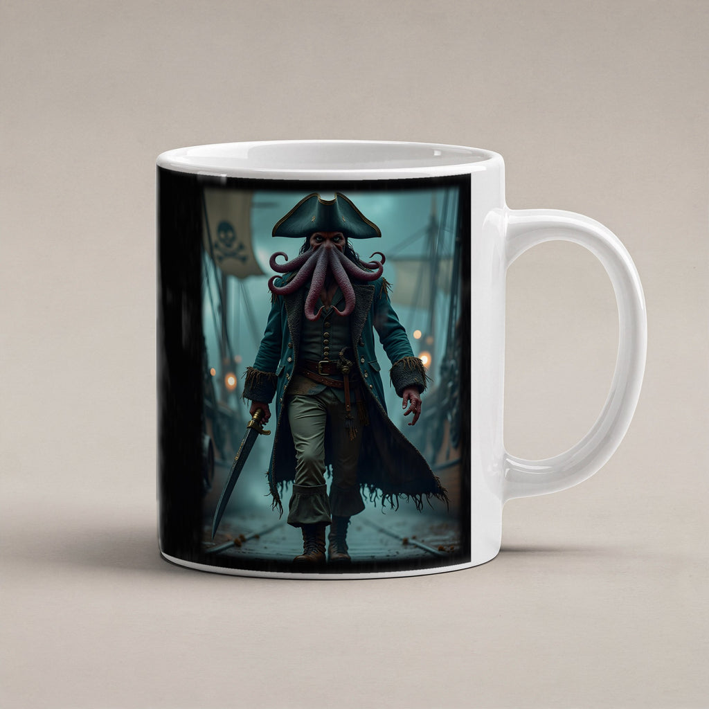 Der Krakenkapitän – weiße Tasse, freigestellt