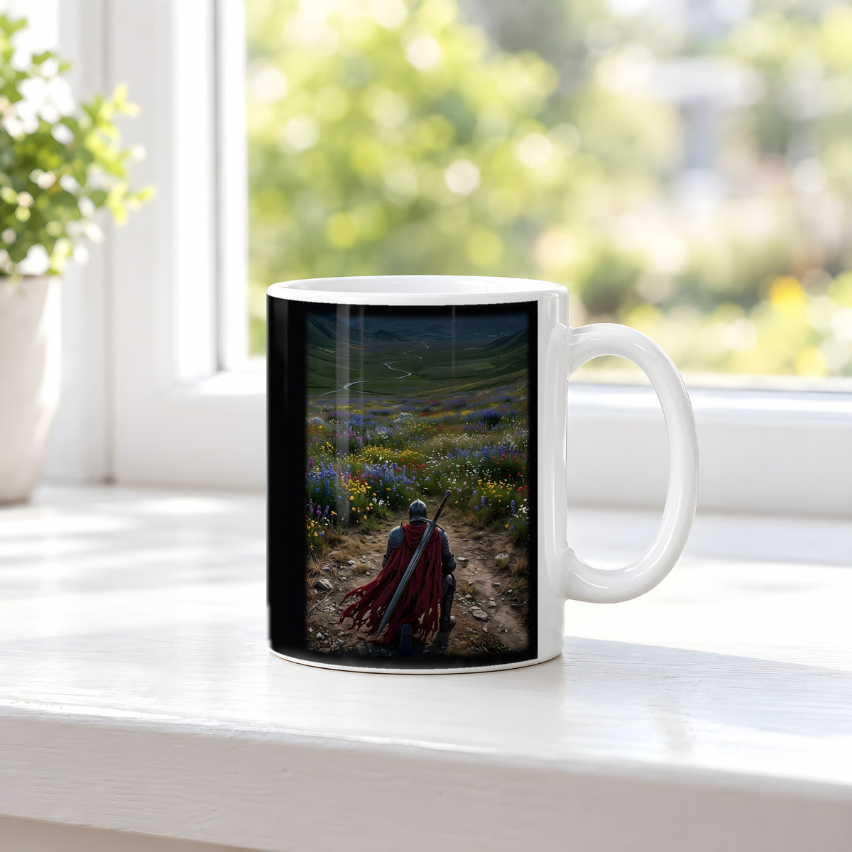 Der Kniefall – weiße Tasse, auf der Fensterbank