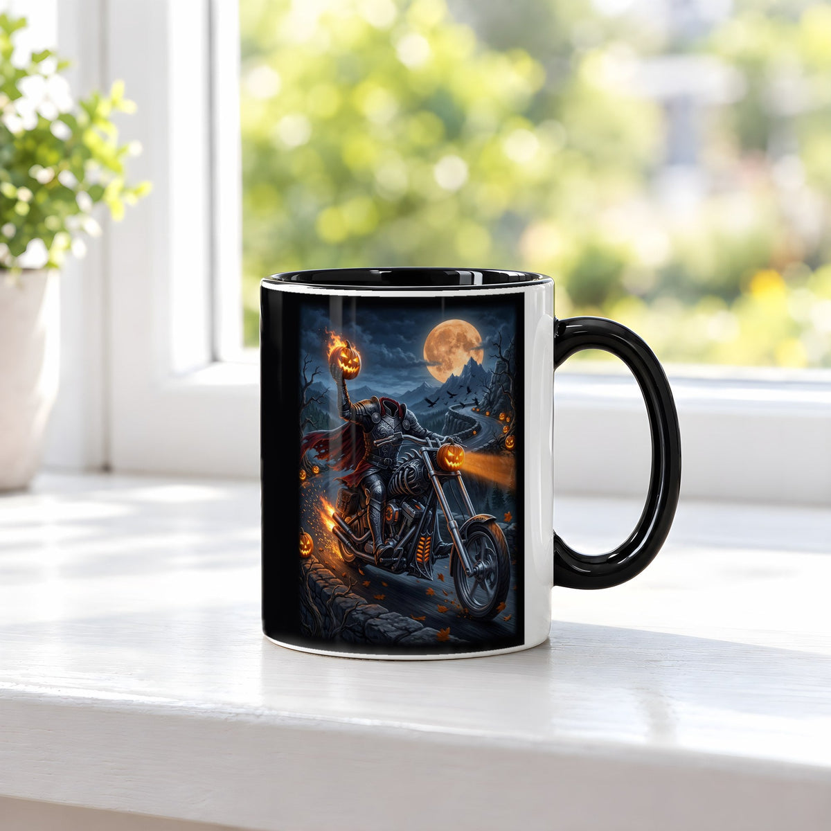 Der Höllenritt – Tasse innen schwarz, auf der Fensterbank