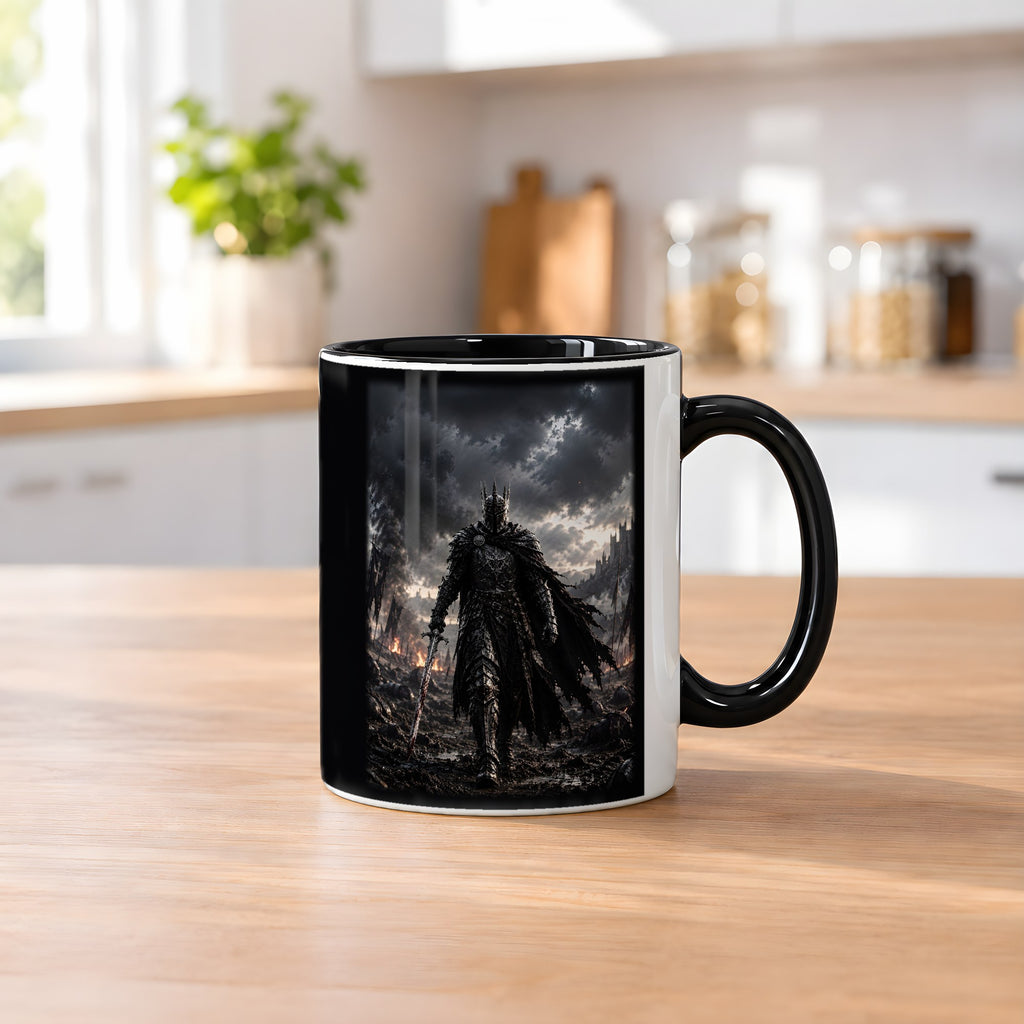Der König im Regen – Tasse innen schwarz, auf dem Küchentresen