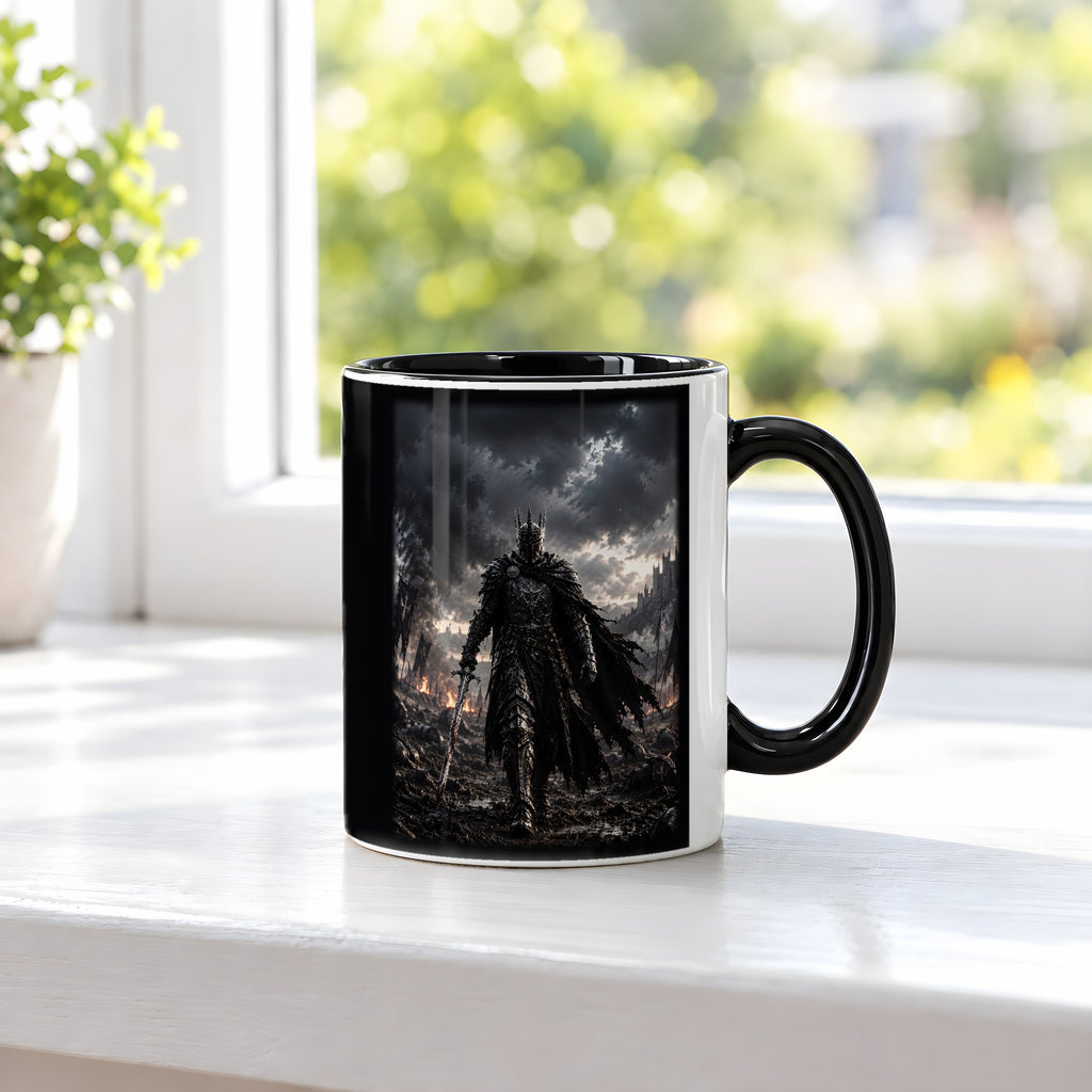 Der König im Regen – Tasse innen schwarz, auf der Fensterbank