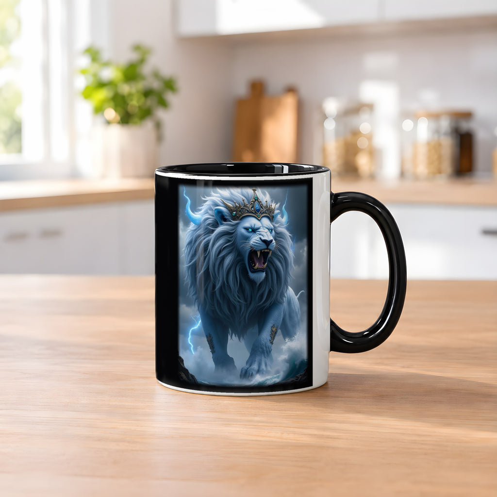 Der Kronenlöwe – Tasse innen schwarz, auf dem Küchentresen