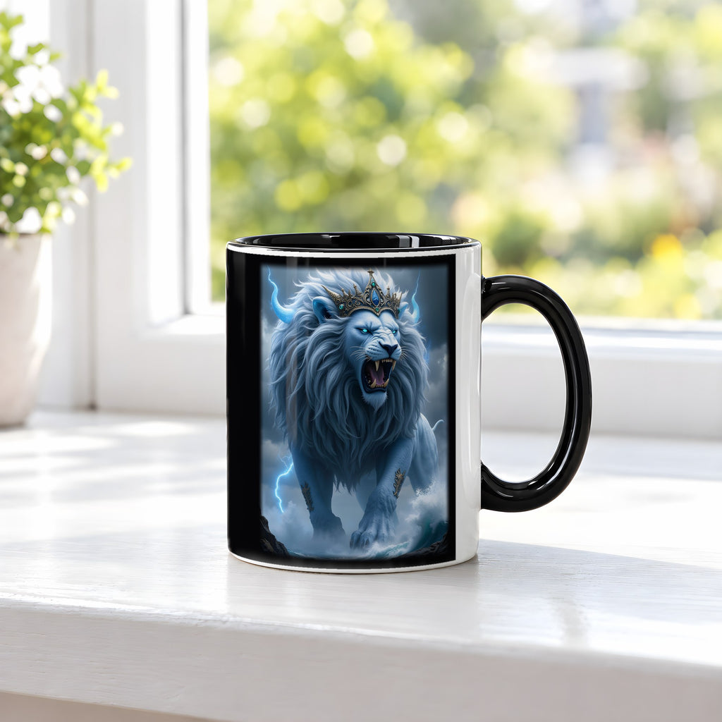 Der Kronenlöwe – Tasse innen schwarz, auf der Fensterbank