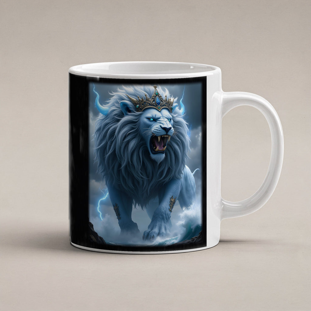 Der Kronenlöwe – weiße Tasse, freigestellt