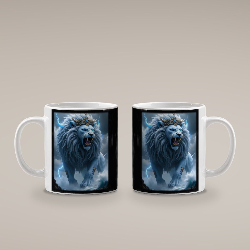 Der Kronenlöwe – weiße Tasse, beide Seiten bedruckt