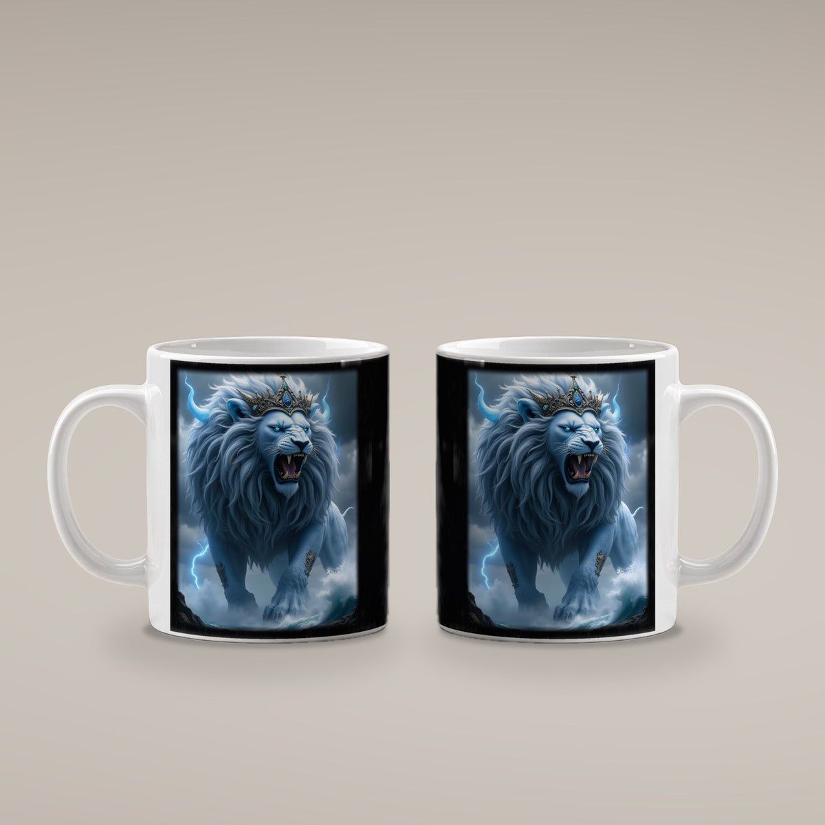 Der Kronenlöwe – weiße Tasse, beide Seiten bedruckt