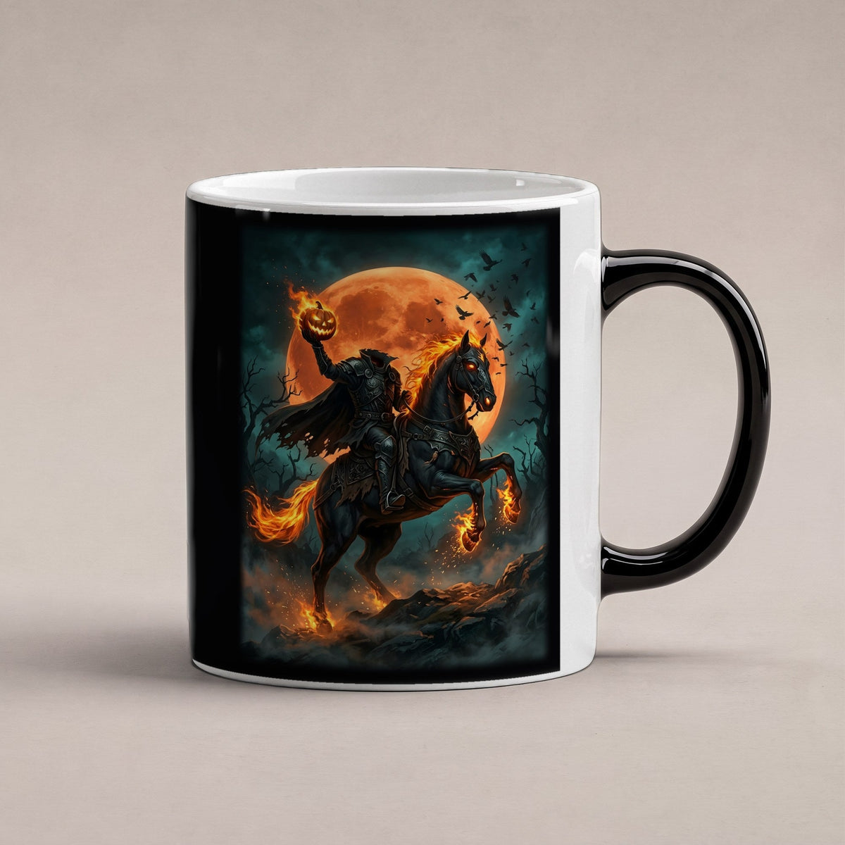 Der kopflose Reiter – Black Edition Zaubertasse mit Motiv (heiß), freigestellt
