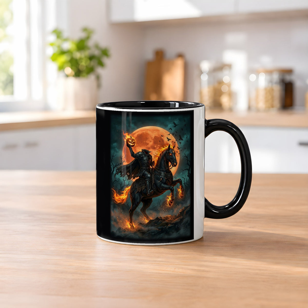 Der kopflose Reiter – Tasse innen schwarz, auf dem Küchentresen