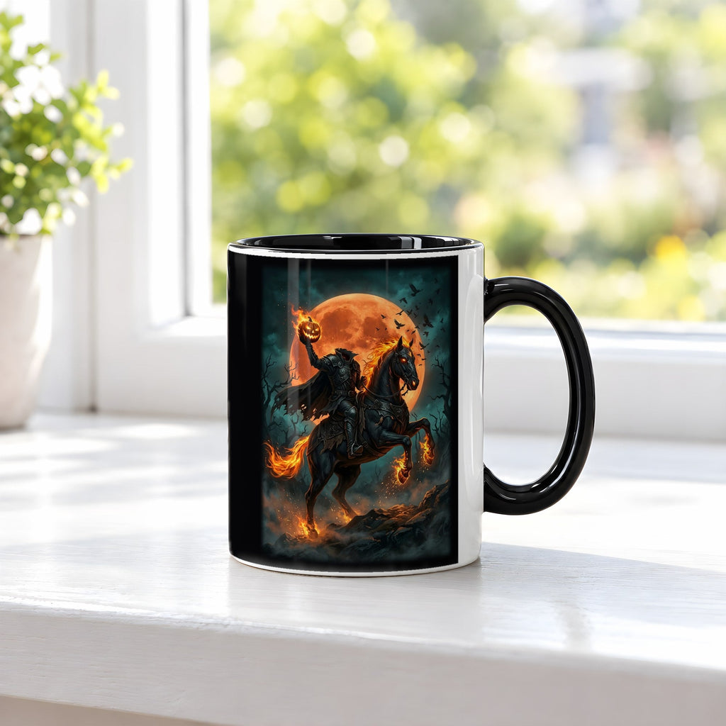 Der kopflose Reiter – Tasse innen schwarz, auf der Fensterbank